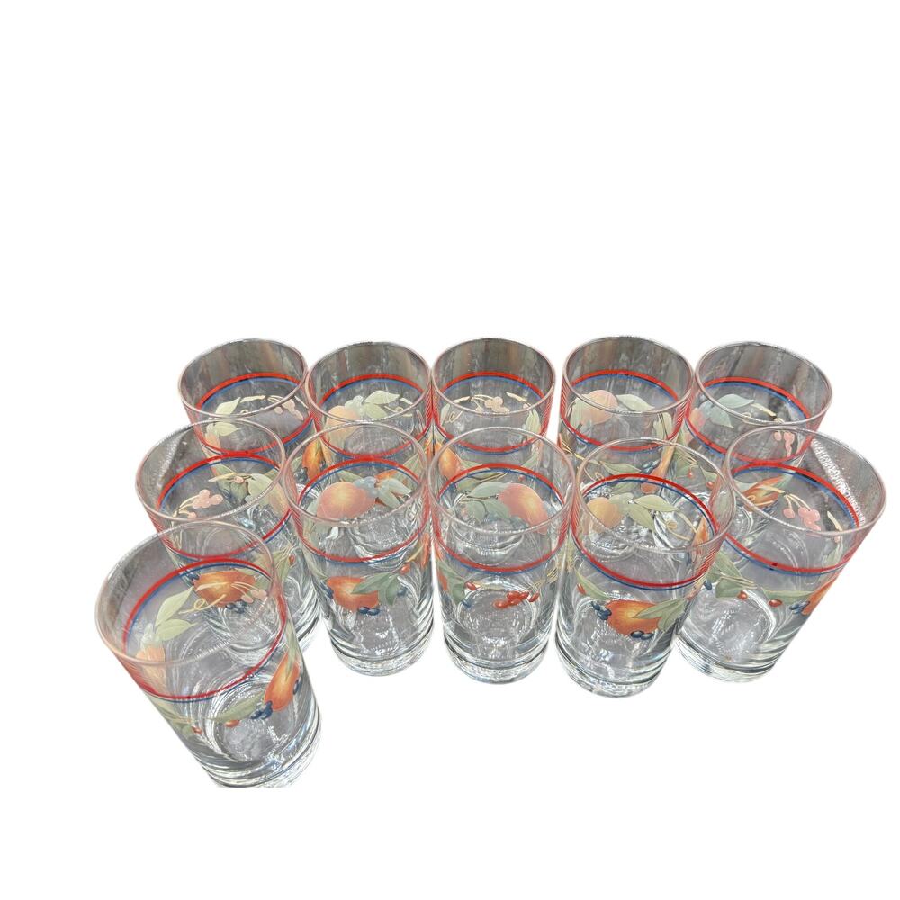 🍊 Corelle Abundance Fruit Pattern Tall Drinking Glasses – Set of 4 Vintage USA - Picture 4 of 4